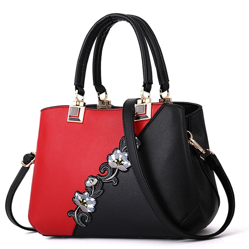 Denise Leather Embroidered Messenger Tote Bag