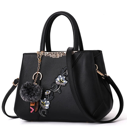 Denise Leather Embroidered Messenger Tote Bag