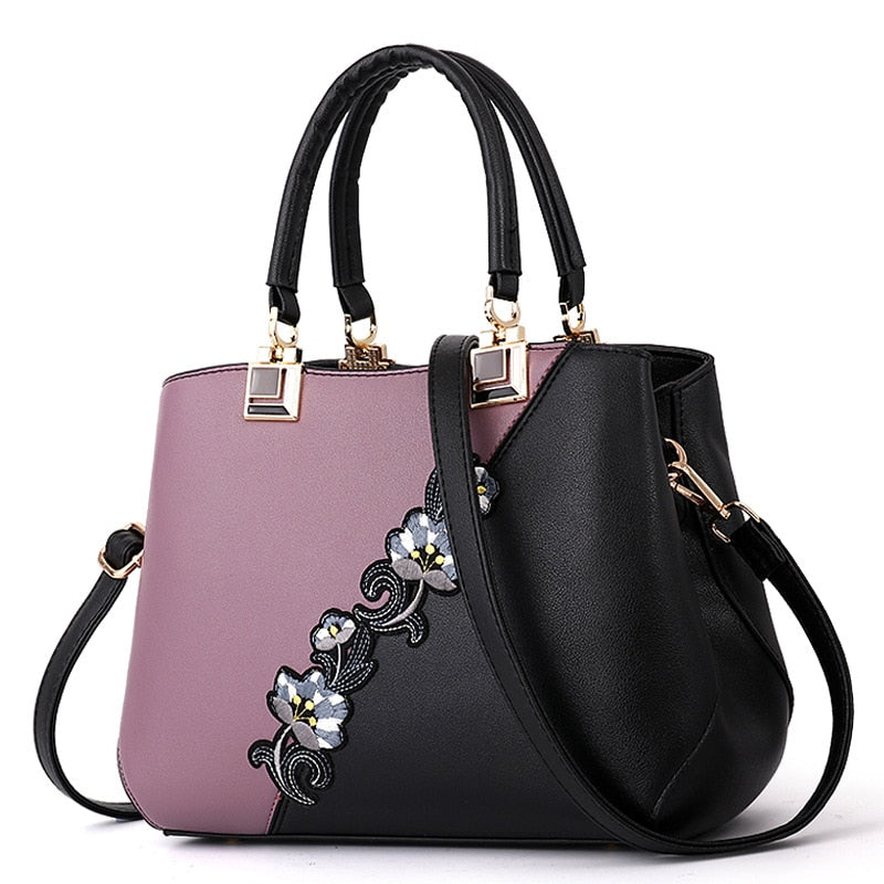 Denise Leather Embroidered Messenger Tote Bag