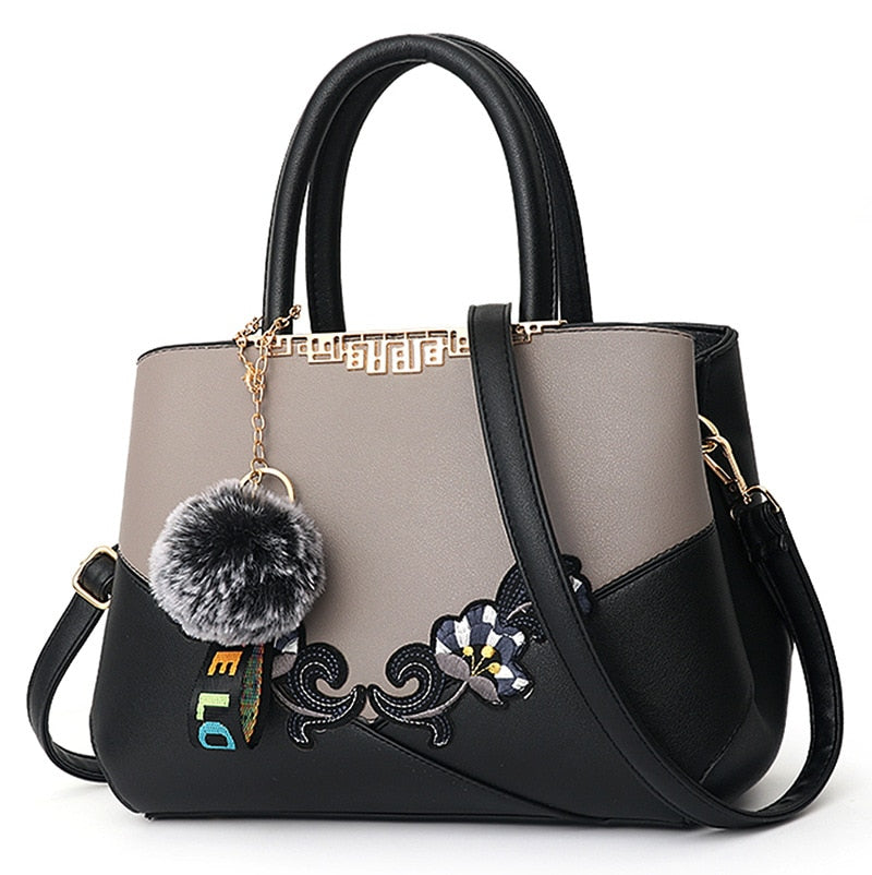 Denise Leather Embroidered Messenger Tote Bag