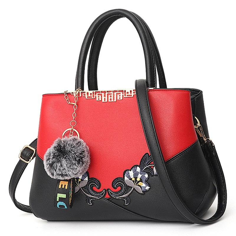 Denise Leather Embroidered Messenger Tote Bag