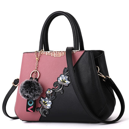 Denise Leather Embroidered Messenger Tote Bag