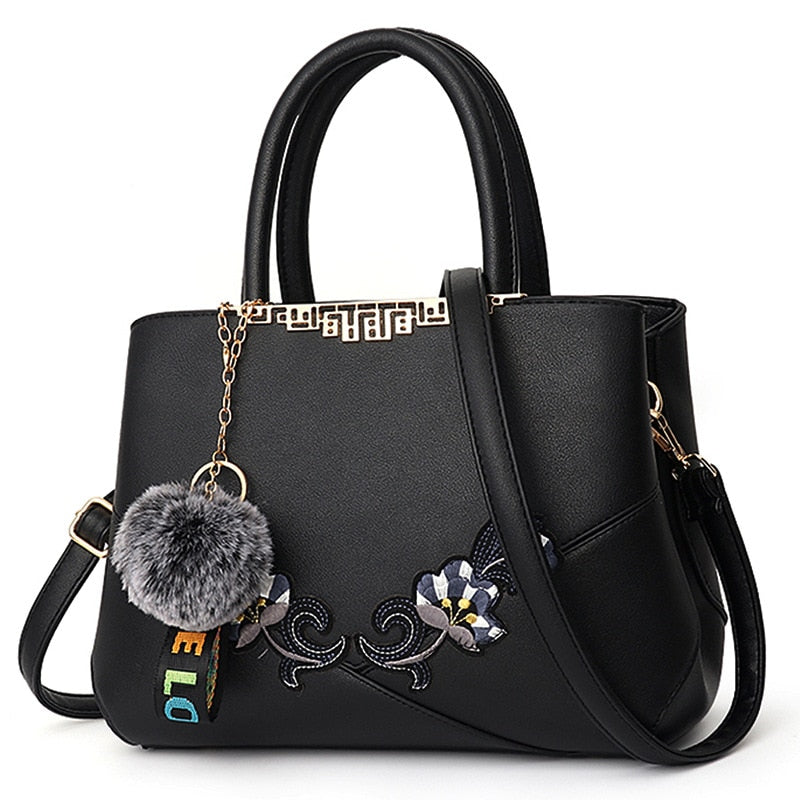 Denise Leather Embroidered Messenger Tote Bag