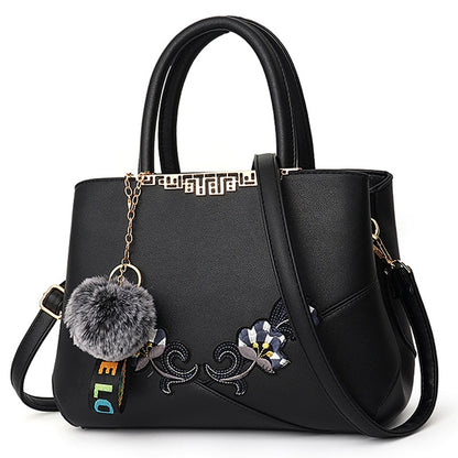 Denise Leather Embroidered Messenger Tote Bag