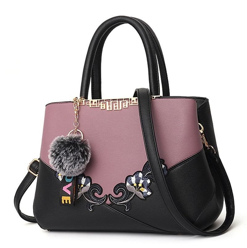 Denise Leather Embroidered Messenger Tote Bag