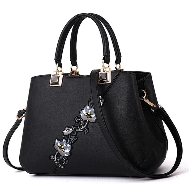 Denise Leather Embroidered Messenger Tote Bag