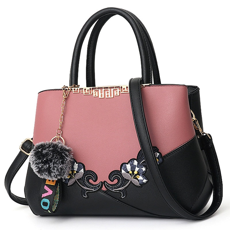 Denise Leather Embroidered Messenger Tote Bag