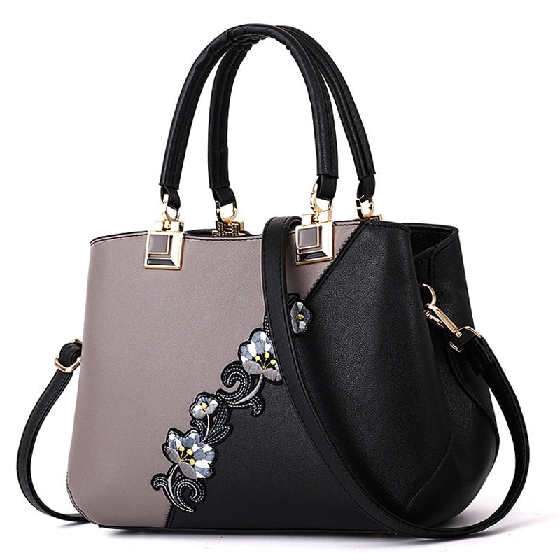 Denise Leather Embroidered Messenger Tote Bag