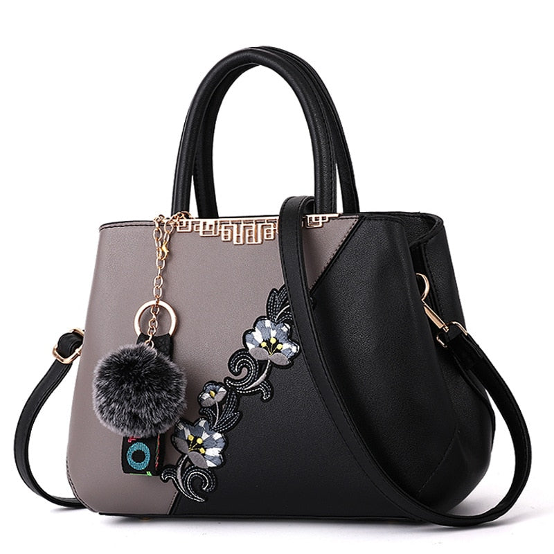 Denise Leather Embroidered Messenger Tote Bag