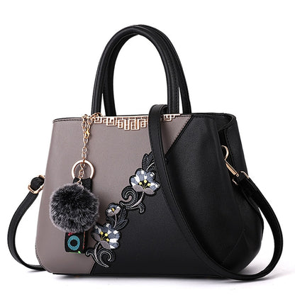 Denise Leather Embroidered Messenger Tote Bag