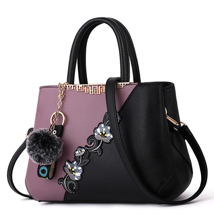 Denise Leather Embroidered Messenger Tote Bag