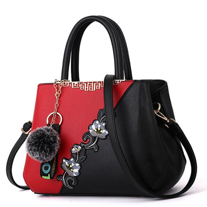 Denise Leather Embroidered Messenger Tote Bag