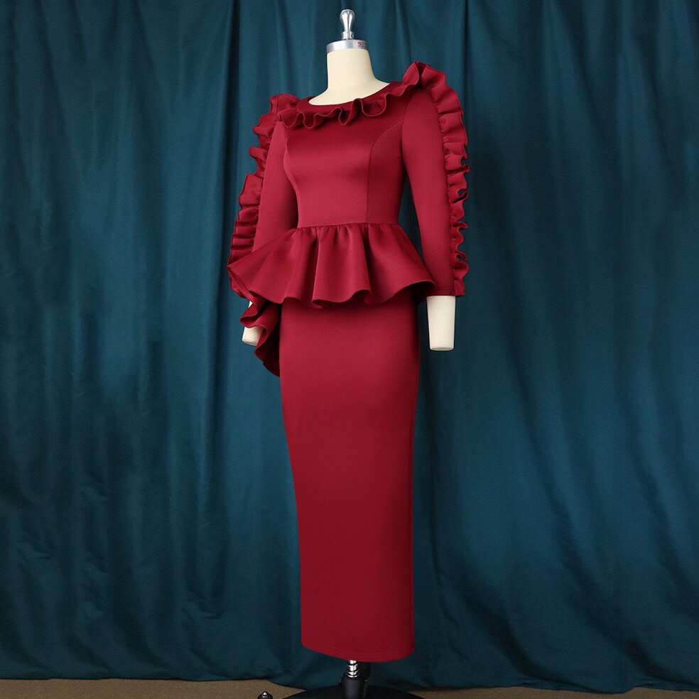 Nandi Long Sleeve O Neck Ruffles Peplum