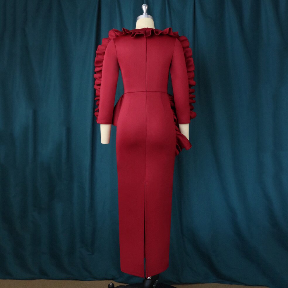 Nandi Long Sleeve O Neck Ruffles Peplum