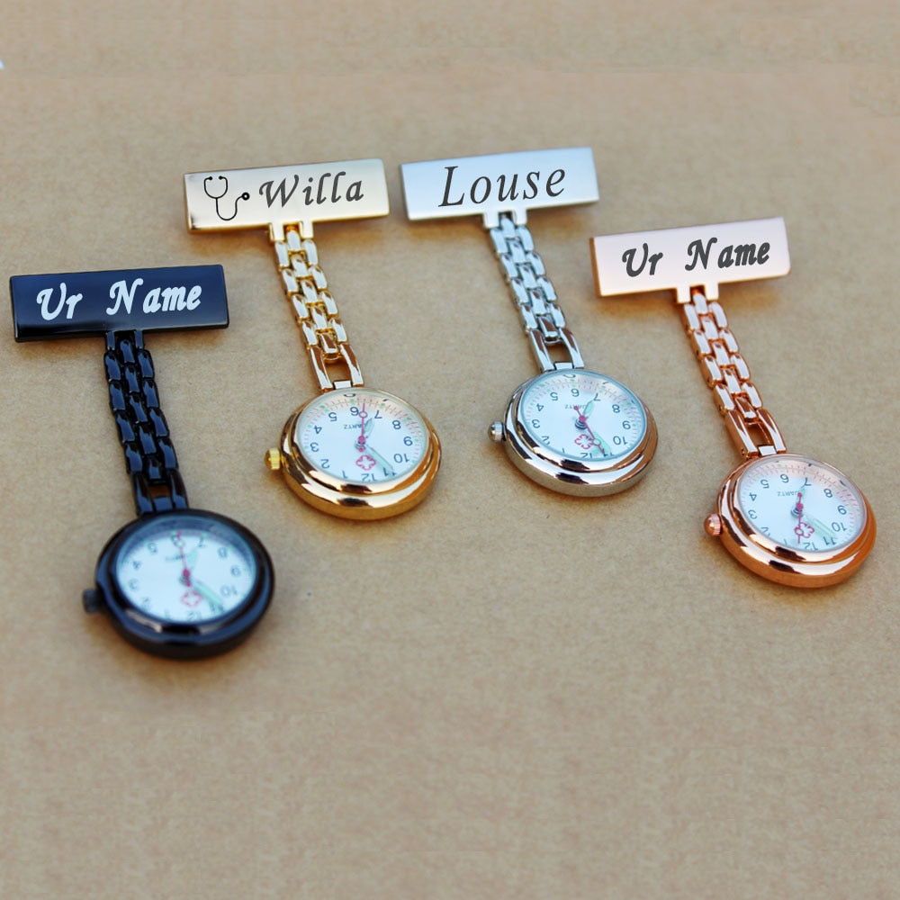 MEDICAL TIME - Personalized Brooch Watch for Caregivers (Gift Box with Engraving)