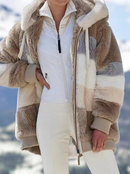 New winter Fashion Women's Coat  Loose Plush Multicolor Hooded Jacket