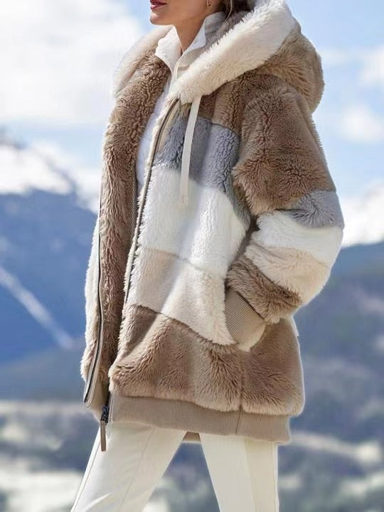 New winter Fashion Women's Coat  Loose Plush Multicolor Hooded Jacket